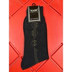 Mars Club Dress Socks Black Olive Green Geometric‎ Pattern Acrylic Blend 10-13